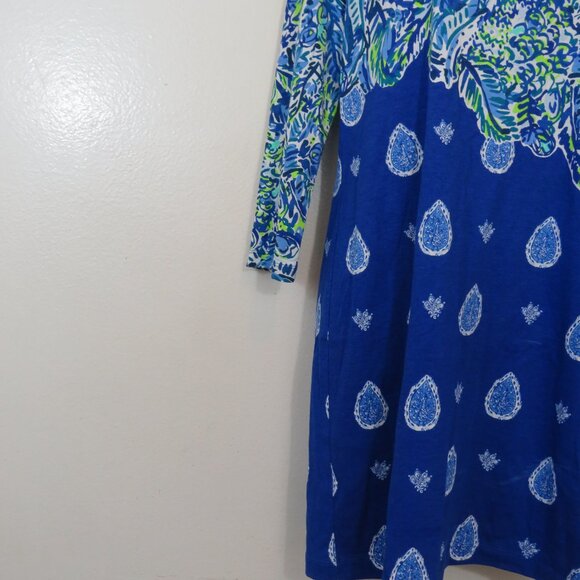 Lilly Pulitzer Size Small Beacon Dress 3/4 Sleeve Shift Dress Blue Split Print - Picture 4 of 5